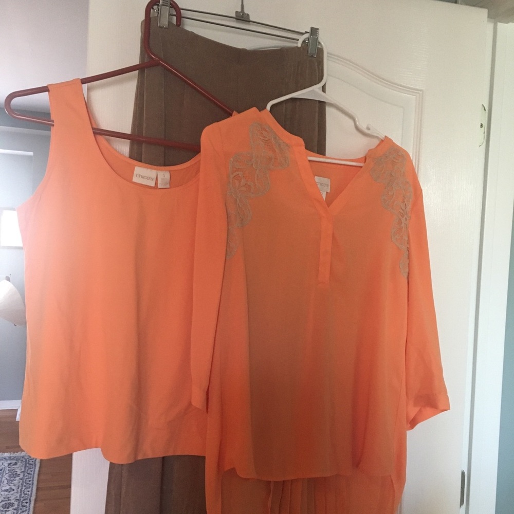Chico’s blouse, camisole and Travelers pants.